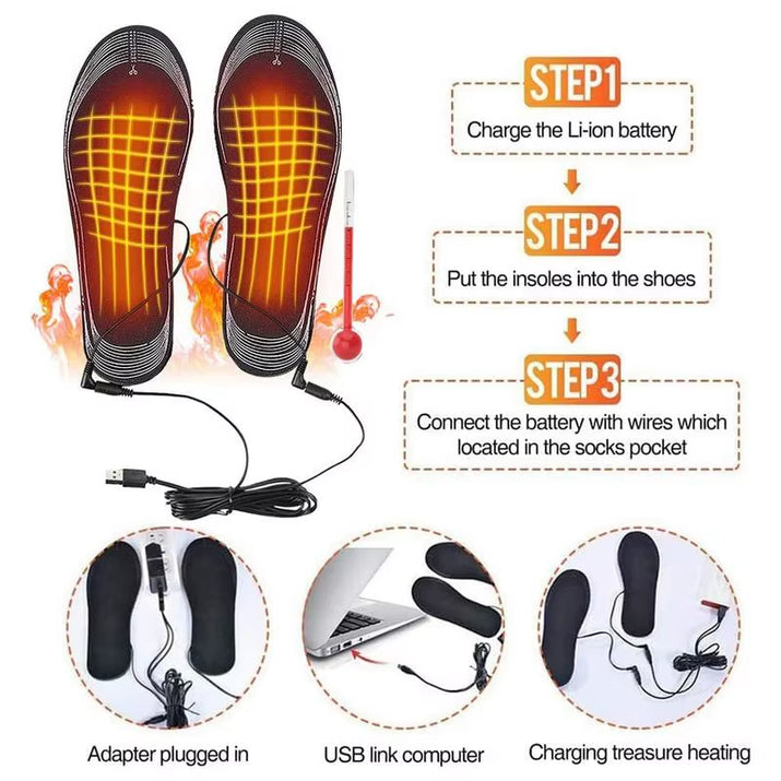 USB Heated Shoe Insoles Feet Warm Sock Pad Mat Electrically Heating Insoles Washable Winter Warm Thermal Insoles Unisex